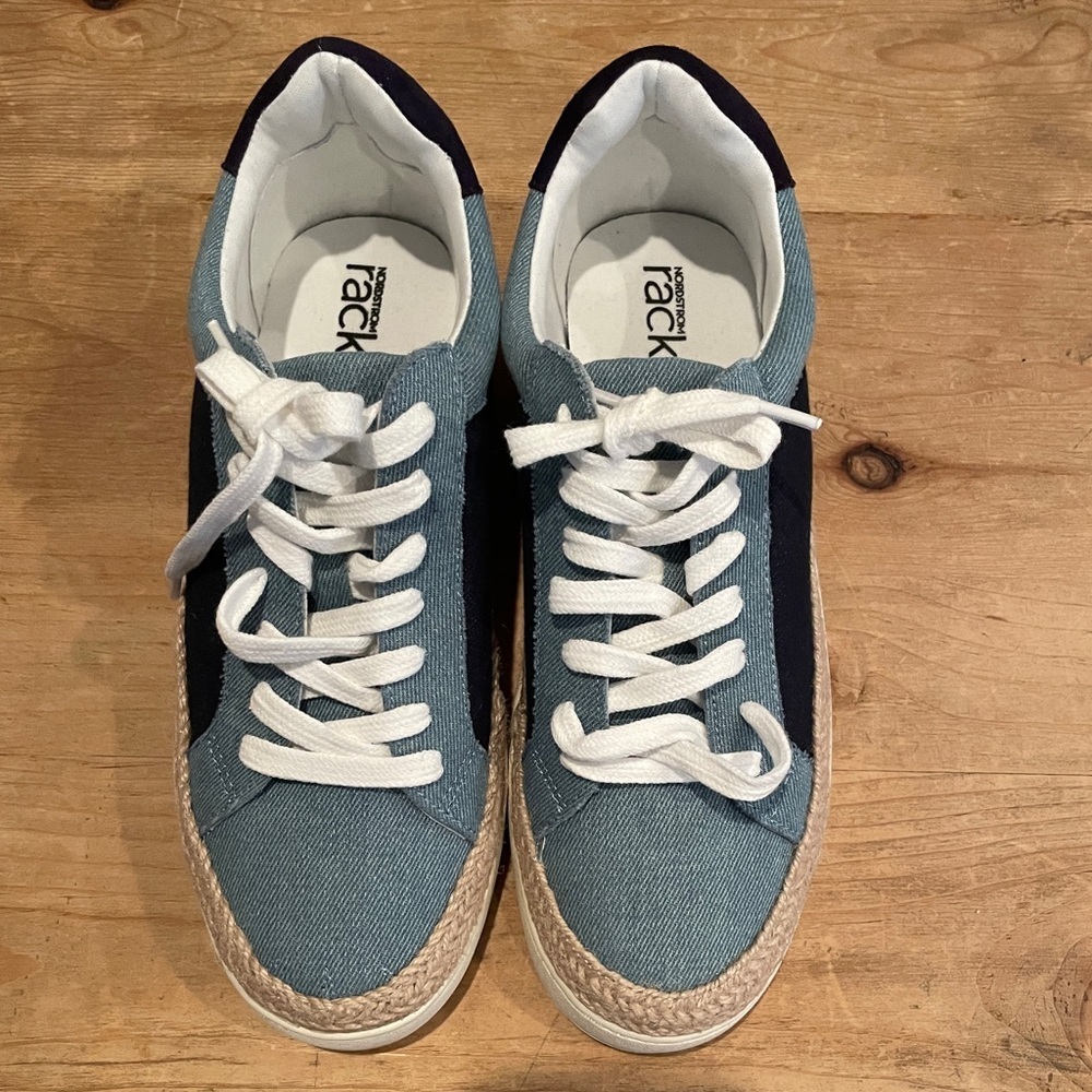 NWOT Nordstrom Light Dark Denim Rope Detail Sneakers Nautical Preppy Casual 8